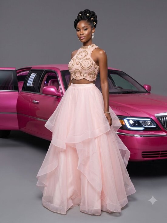 Fiesta Fashion Dresses & Skirts - Pink  Princess Prom Dress Size XS Barbiecore Tulle Skirt Embellished Crop Top